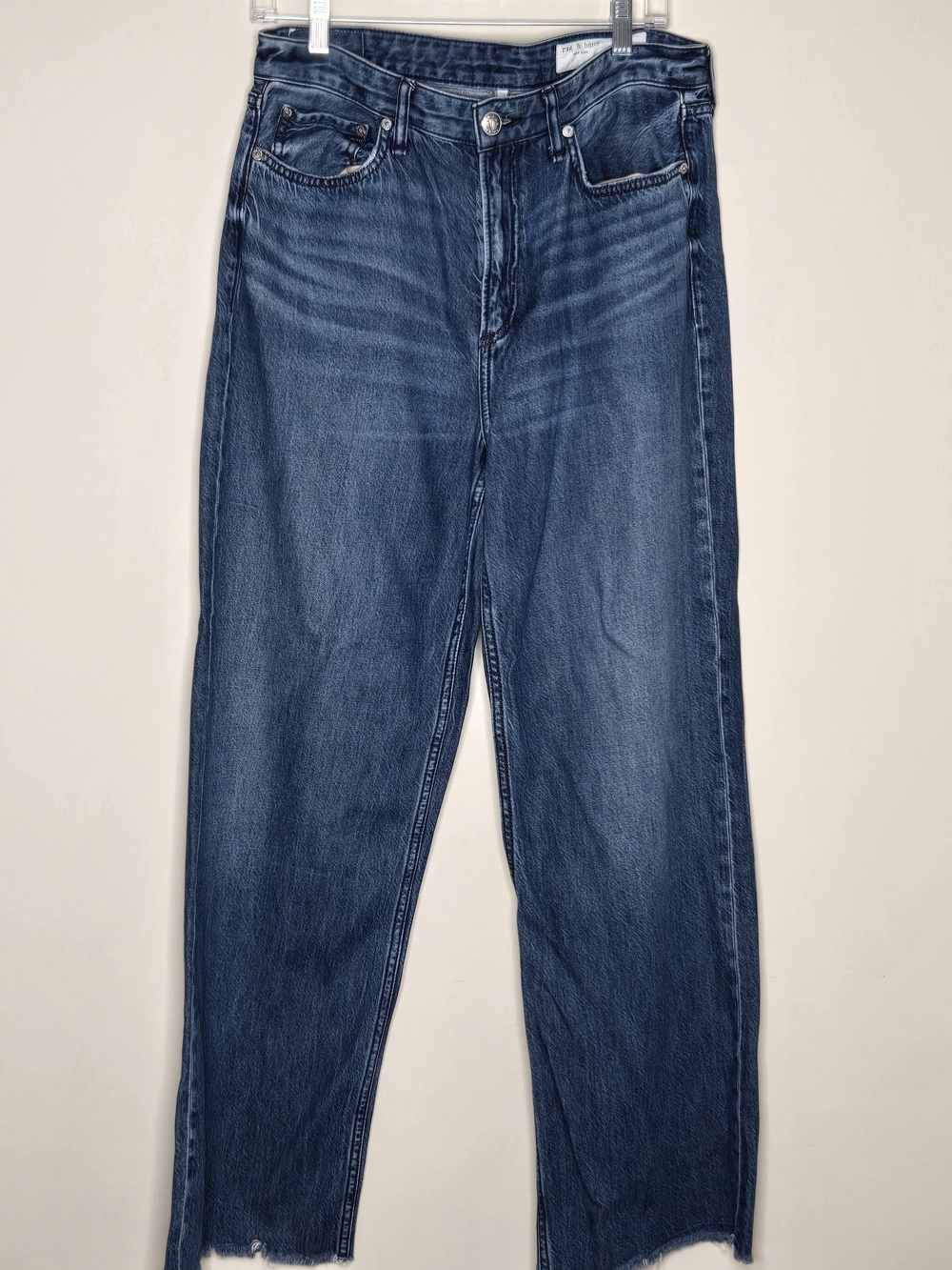 Rag & Bone Logan Mid Rise Wide Leg Jeans Size 29 Medium Wash Raw Hem Relaxed - Picture 2 of 9